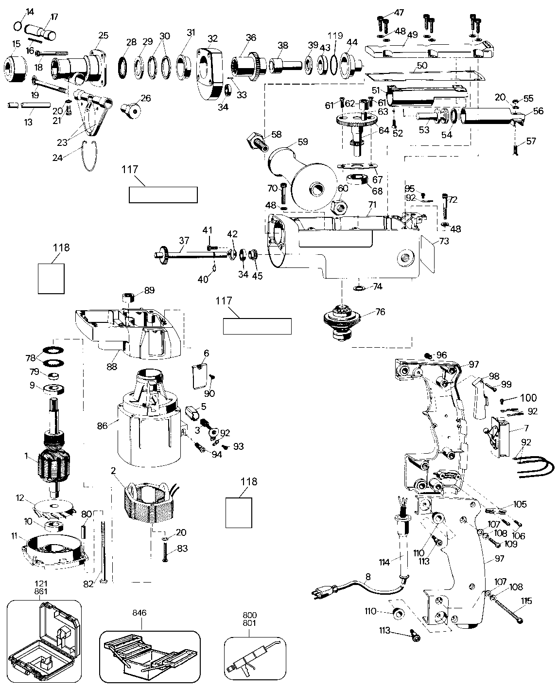Default Diagram and Parts List for 5041K Type 1 Black and Decker Electric Drill